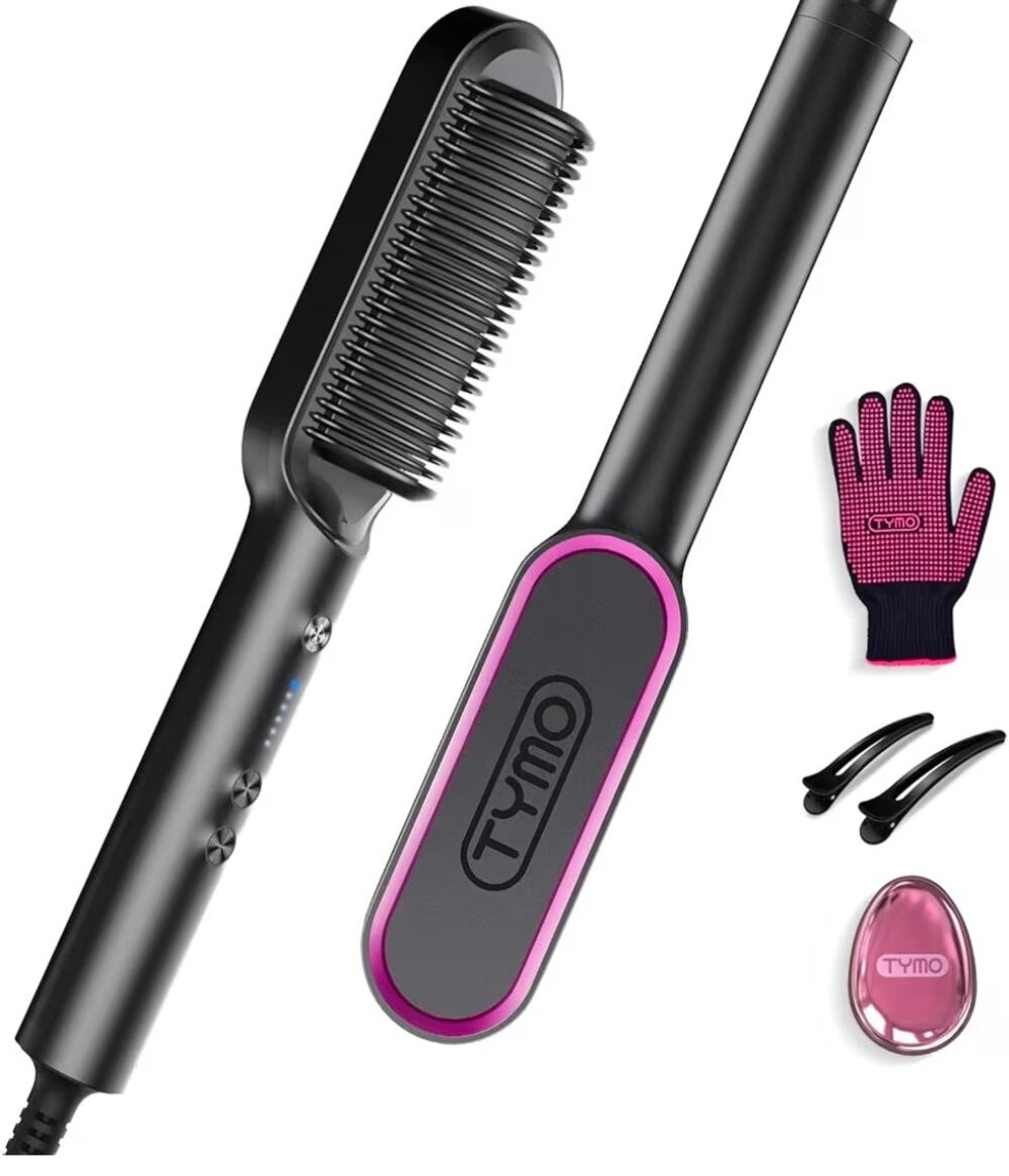 TYMO Hair Straightener Brush, Hot Comb Hair Straightener Brush, 5 Heat Settings